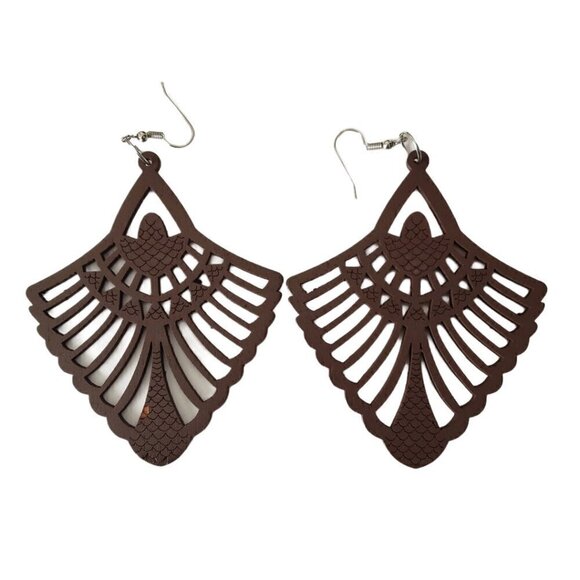 Bohemian Wooden Drop Lightweight Dangle Earrings - Picture 1 of 9